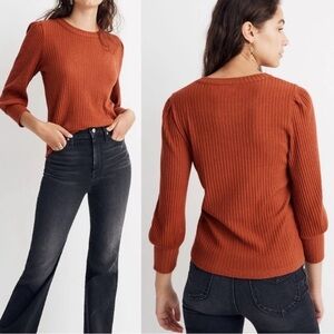 MADEWELL Ribbed Puffed Sleeved Top Rust/Orange Size Small